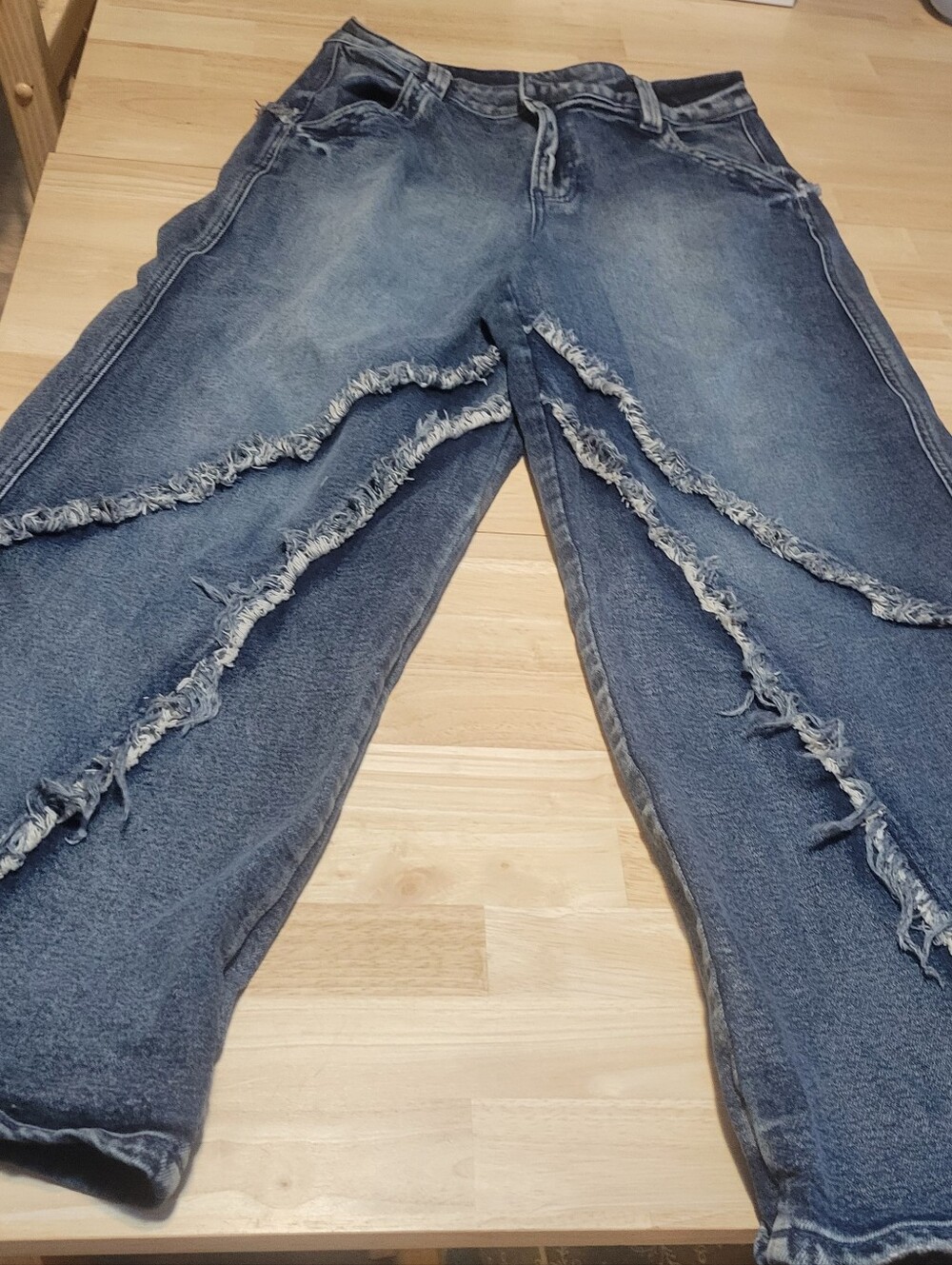 Women’s Distressed Wide-Leg Jeans - Blue
